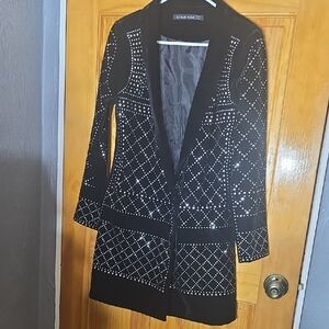 HAUTE ROGUE Black VELVET WITH SILVER Studded Blazer XS